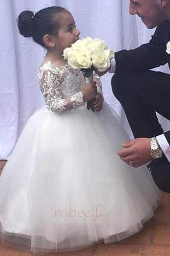 Robe de fille de fleur Manche Longue Mariage Col de chemise t - Page 1