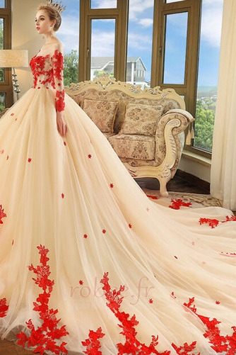 Robe de mariée Soie Orné de Rosette Appliquer a ligne Manche Longue - Page 7