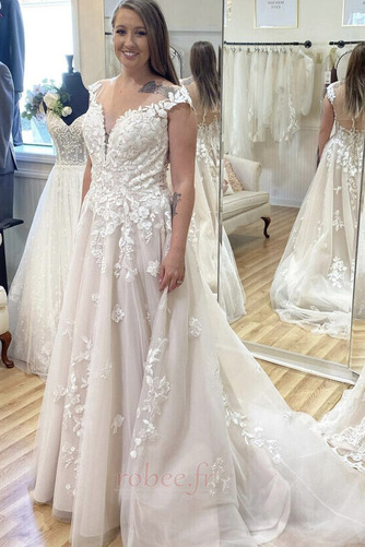 Robe de mariée Dentelle Formelle Norme Train de petit Rosée épaule - Page 1