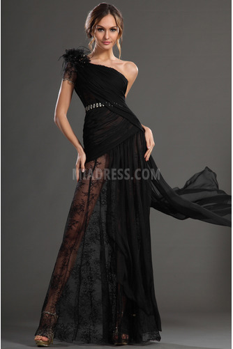 Robe de bal Une épaule Printemps Sans Manches Asymétrique Tissu à Claire-voie - Page 6