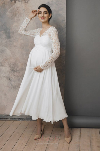 Robe de mariée Dentelle Taille haute Col en V Epurée Manche Longue - Page 1