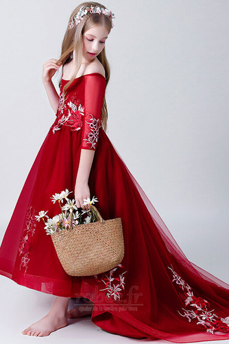 Robe de fille de fleur A-ligne Longue net Manche Aérienne Naturel taille - Page 3