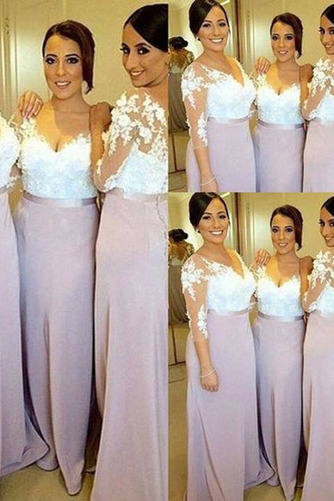 Robe de demoiselle d'honneur Col en V Couvert de Dentelle Près du corps - Page 1