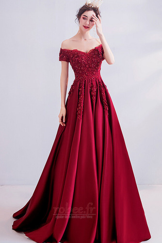 Robe de bal Naturel taille Drapé aligne Traîne Courte Satin Fête - Page 4