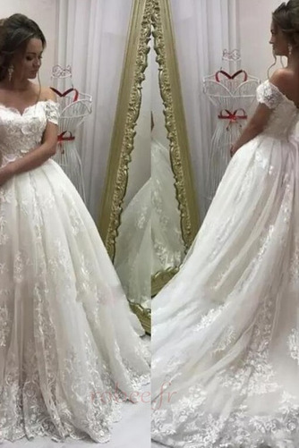 Robe de mariée Tulle A-ligne Manche Courte Cérémonial Appliquer - Page 1