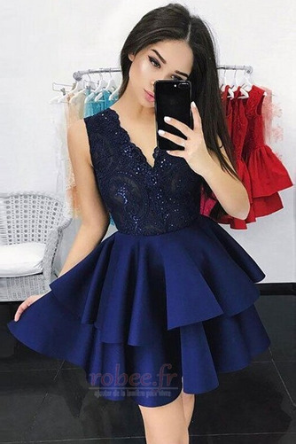 Robe de cocktail Courte Ballon Col en V Foncé A-ligne Naturel taille - Page 2