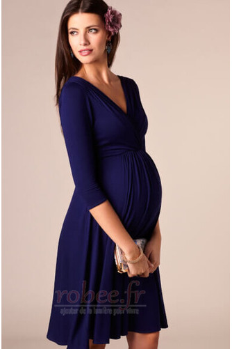 Robe de soirée Simple Col en V Foncé Taille haute Empire Manche de T-shirt - Page 3