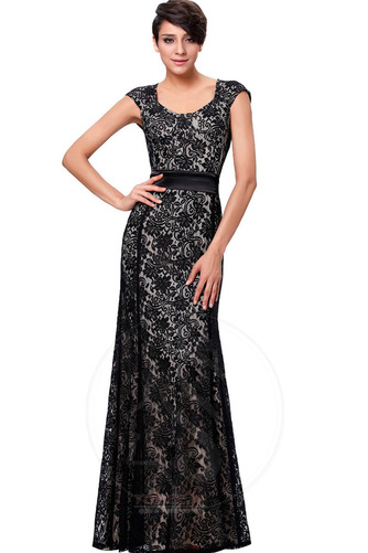 Robe de soirée Dentelle Longueur au sol Manche Courte Fermeture à glissière - Page 4