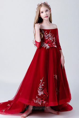 Robe de fille de fleur A-ligne Longue net Manche Aérienne Naturel taille - Page 1