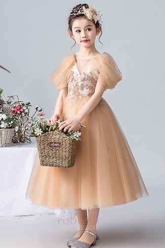 Robe de fille de fleur net Été A-ligne Ballon Sans Manches Longueur Mollet - Page 4