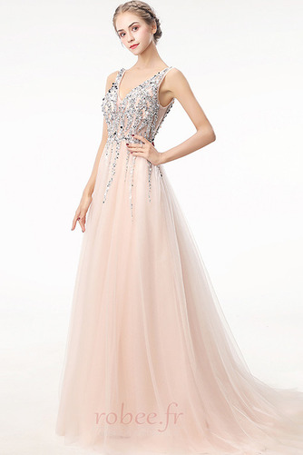 Robe de bal Tulle Perle Traîne Courte Dos nu Printemps Naturel taille - Page 3