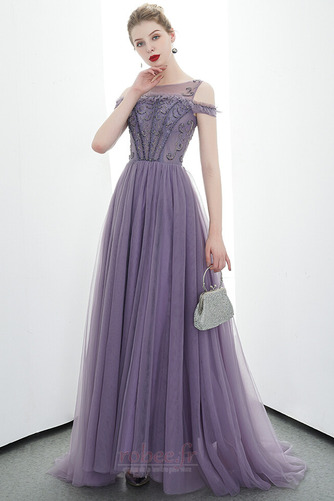 Robe de soirée Tulle Perle A-ligne Médium Col Bateau Naturel taille - Page 1