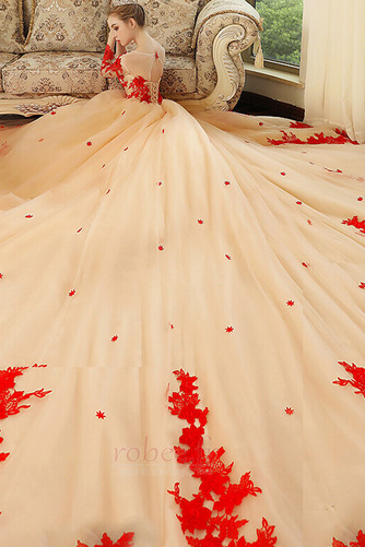 Robe de mariée Soie Orné de Rosette Appliquer a ligne Manche Longue - Page 3