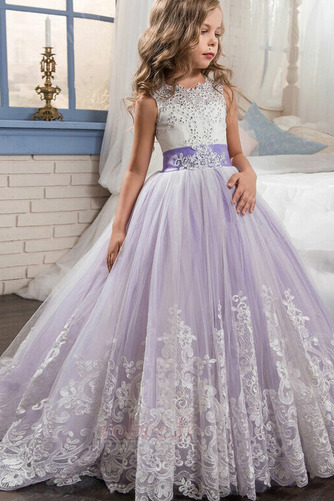 Robe de fille de fleur Dentelle Automne Naturel taille Corsage Avec Bijoux - Page 1