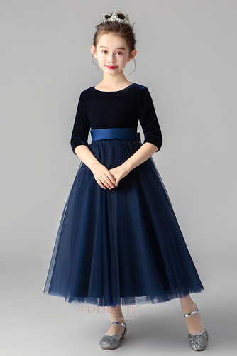 Robe de fille de fleur Simple Glissière A-ligne Velours Petit collier circulaire - Page 3