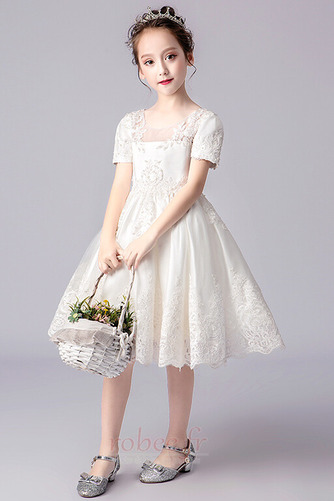 Robe de fille de fleur Naturel taille Dentelle a ligne Col de chemise t - Page 1