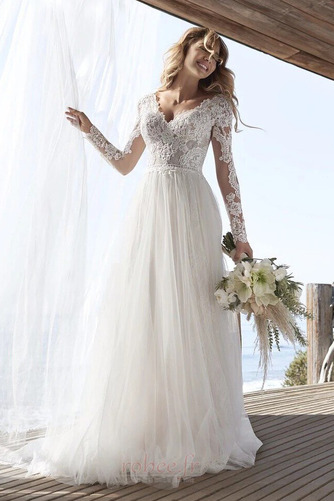Robe de mariée Dos nu A-ligne Norme Drapé Tulle Col en V Foncé - Page 2