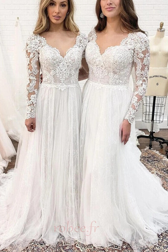 Robe de mariée Dos nu A-ligne Norme Drapé Tulle Col en V Foncé - Page 3