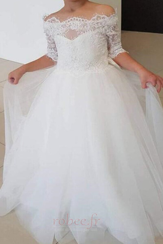 Robe de fille de fleur Dentelle Formelle Rosée épaule Orné de Nœud à Boucle - Page 1