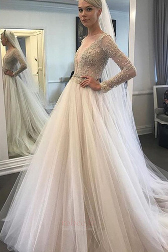 Robe de mariée Tulle Couvert de Dentelle Col en V Naturel taille - Page 1