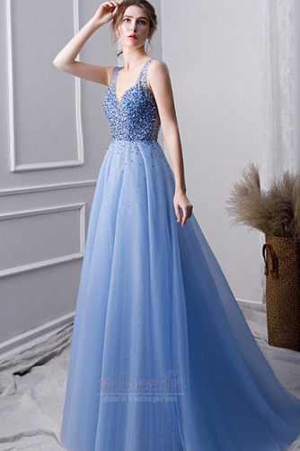 Robe de bal Perle Tulle Corsage Avec Bijoux Sans Manches Col en V - Page 4