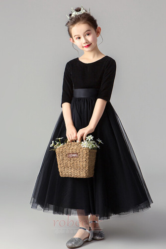 Robe de fille de fleur Simple Glissière A-ligne Velours Petit collier circulaire - Page 5