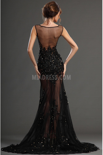 Robe de cocktail Noir Sans Manches Longueur au sol Sablier Col Bateau - Page 5