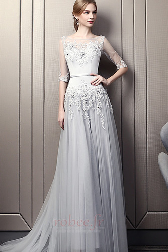 Robe de soirée Tulle Naturel taille Couvert de Dentelle Dos nu - Page 1