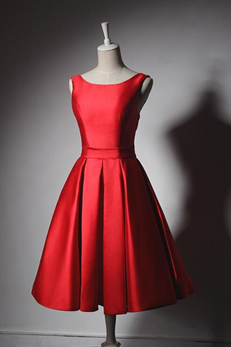 Robe de demoiselle d'honneur Rouge Glamour Nœud à Boucles A-ligne - Page 1