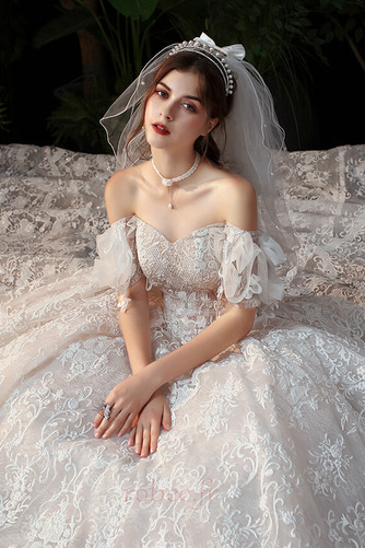 Robe de mariée Manche Courte A-ligne Naturel taille Formelle - Page 8