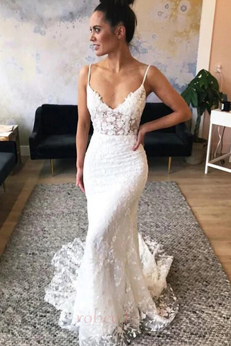 Robe de mariée Plage Sirène Dentelle Mode Bretelles Spaghetti - Page 1