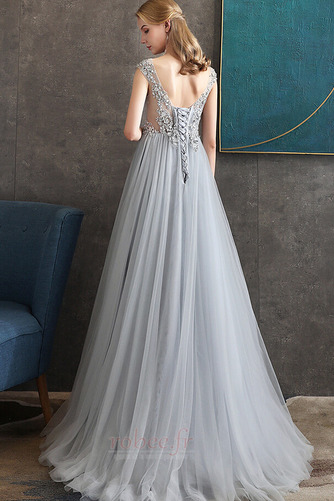 Robe de soirée Col Bateau Perle Couvert de Dentelle A-ligne Lacez vers le haut - Page 2