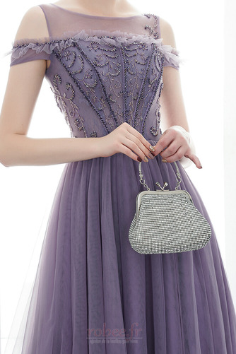 Robe de soirée Tulle Perle A-ligne Médium Col Bateau Naturel taille - Page 5