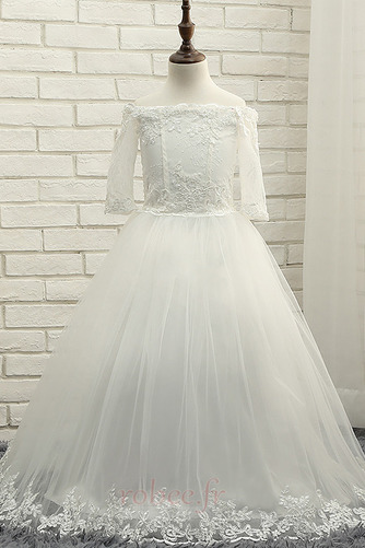 Robe de fille de fleur Médium Laçage Appliquer 3/4 Manche Naturel taille - Page 1