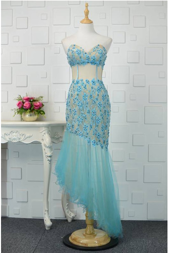 Robe de bal Sexy Taille chute Été Asymétrique Perler Ballon Bleu - Page 1