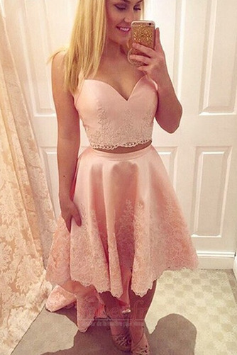Robe de soirée Sans Manches col coeur Satin Naturel taille Asymétrique - Page 1