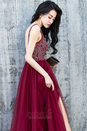 Robe de bal Tulle Traîne Courte Sans Manches Dos nu Col en V - Page 4