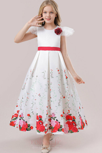 Robe de fille de fleur Naturel taille Drapé A-ligne Col de chemise t - Page 1