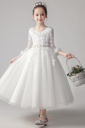Robe de fille de fleur Norme Longueur Mollet Col en V Fermeture à glissière - Page 1