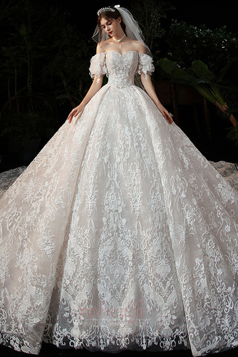 Robe de mariée Manche Courte A-ligne Naturel taille Formelle - Page 3