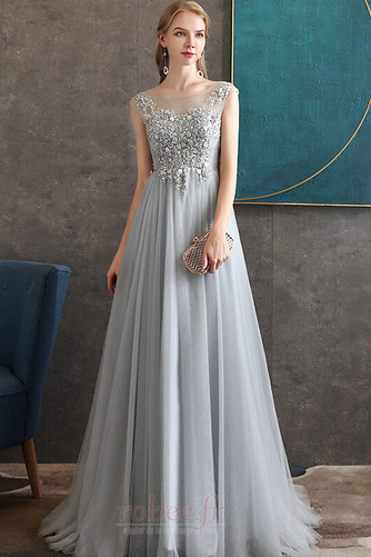 Robe de soirée Col Bateau Perle Couvert de Dentelle A-ligne Lacez vers le haut - Page 1