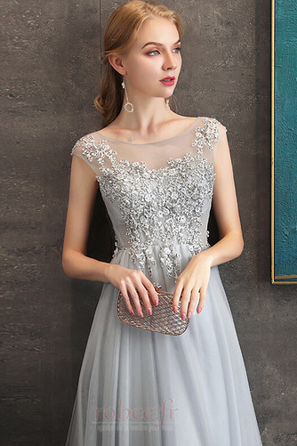 Robe de soirée Col Bateau Perle Couvert de Dentelle A-ligne Lacez vers le haut - Page 5