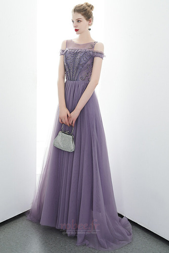 Robe de soirée Tulle Perle A-ligne Médium Col Bateau Naturel taille - Page 4
