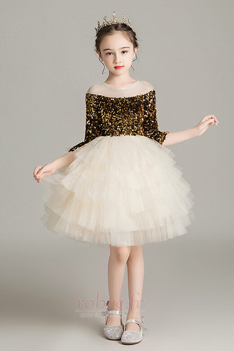 Robe de fille de fleur Longueur de genou Naturel taille Corsage Pailleté - Page 1
