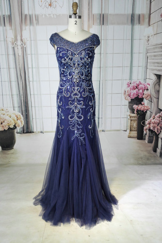 Robe de soirée Tulle Fourreau Avec Bijoux Manche Courte Épaule envelopper - Page 1