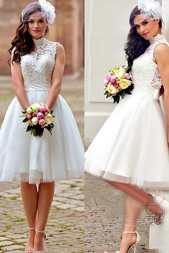 Robe de mariée Dos nu Sans Manches Col haut Balançoire Longueur de genou - Page 4