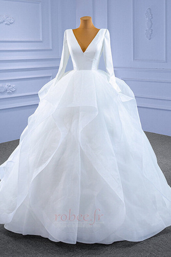 Robe de mariage Tulle Manche de T-shirt Vente Col en V A-ligne - Page 1