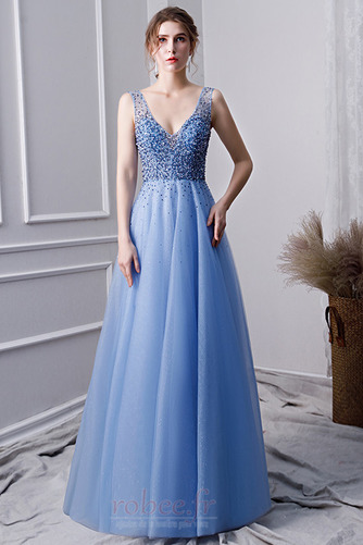 Robe de bal Perle Tulle Corsage Avec Bijoux Sans Manches Col en V - Page 1