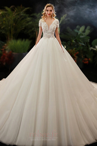 Robe de mariée Salle A-ligne Manche de T-shirt gossamer Fourreau Avec Bijoux - Page 1