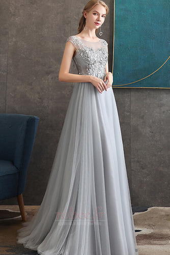 Robe de soirée Col Bateau Perle Couvert de Dentelle A-ligne Lacez vers le haut - Page 3